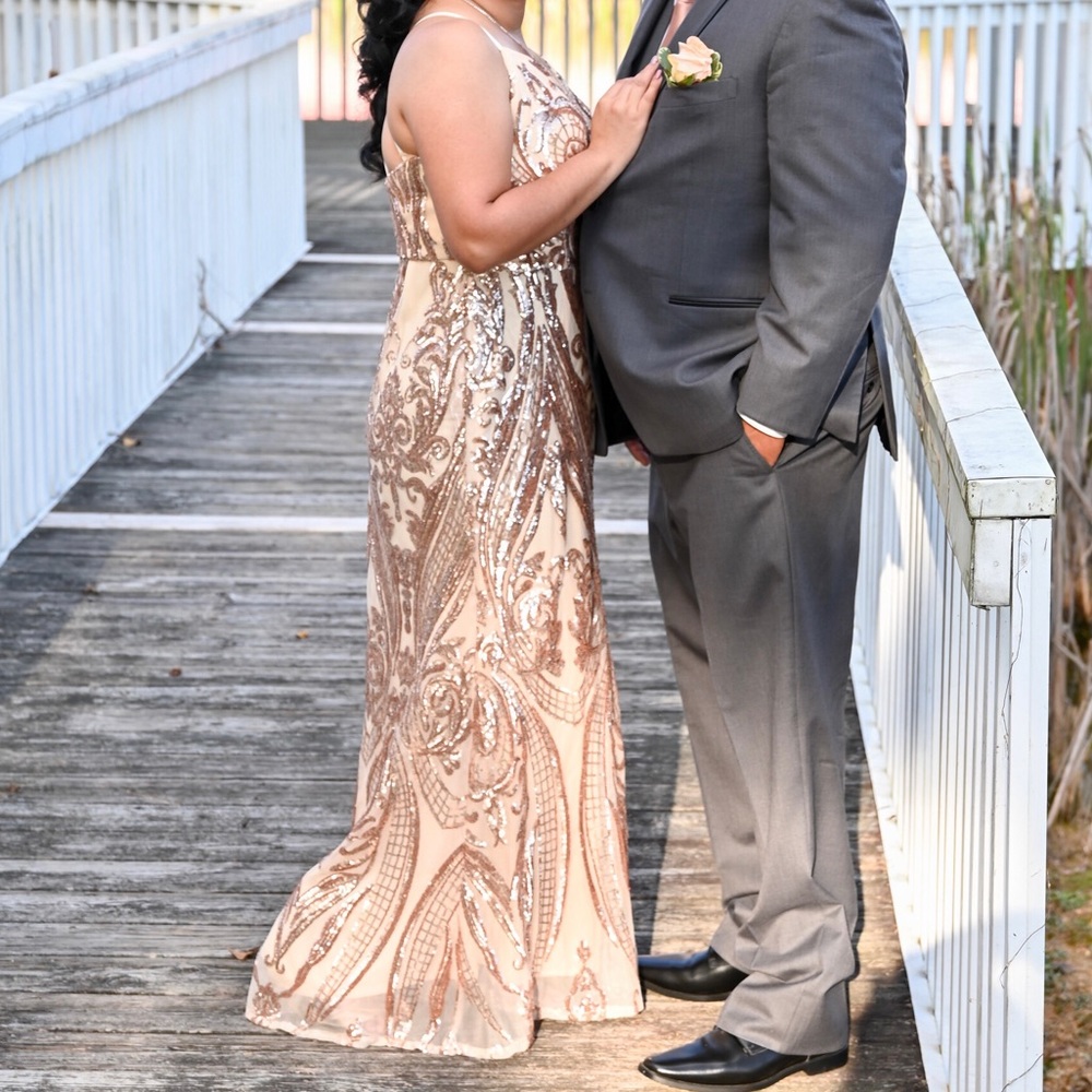 Rose Gold Sequined Prom Party Dress Formal Gown Size 12